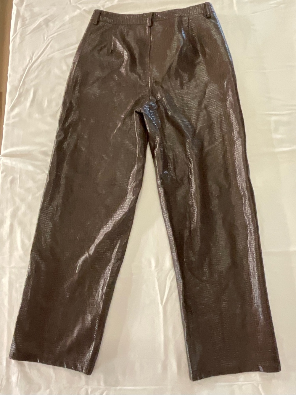 Reclaimed Vintage Women’s Brown Croc Faux Leather Pants W34 - Picture 2 of 6